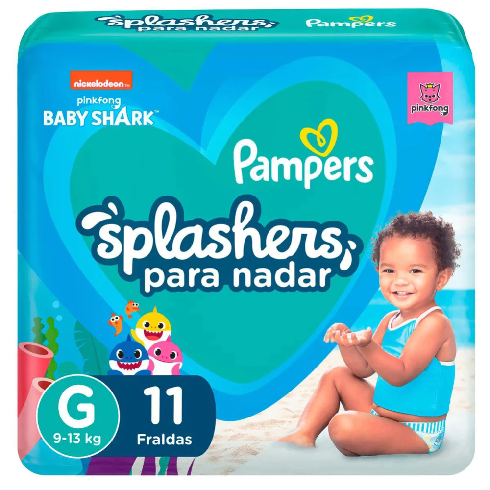 Fralda Pampers Praia E Piscina Splashers Baby Shark G (9 - 13 KG) com 11