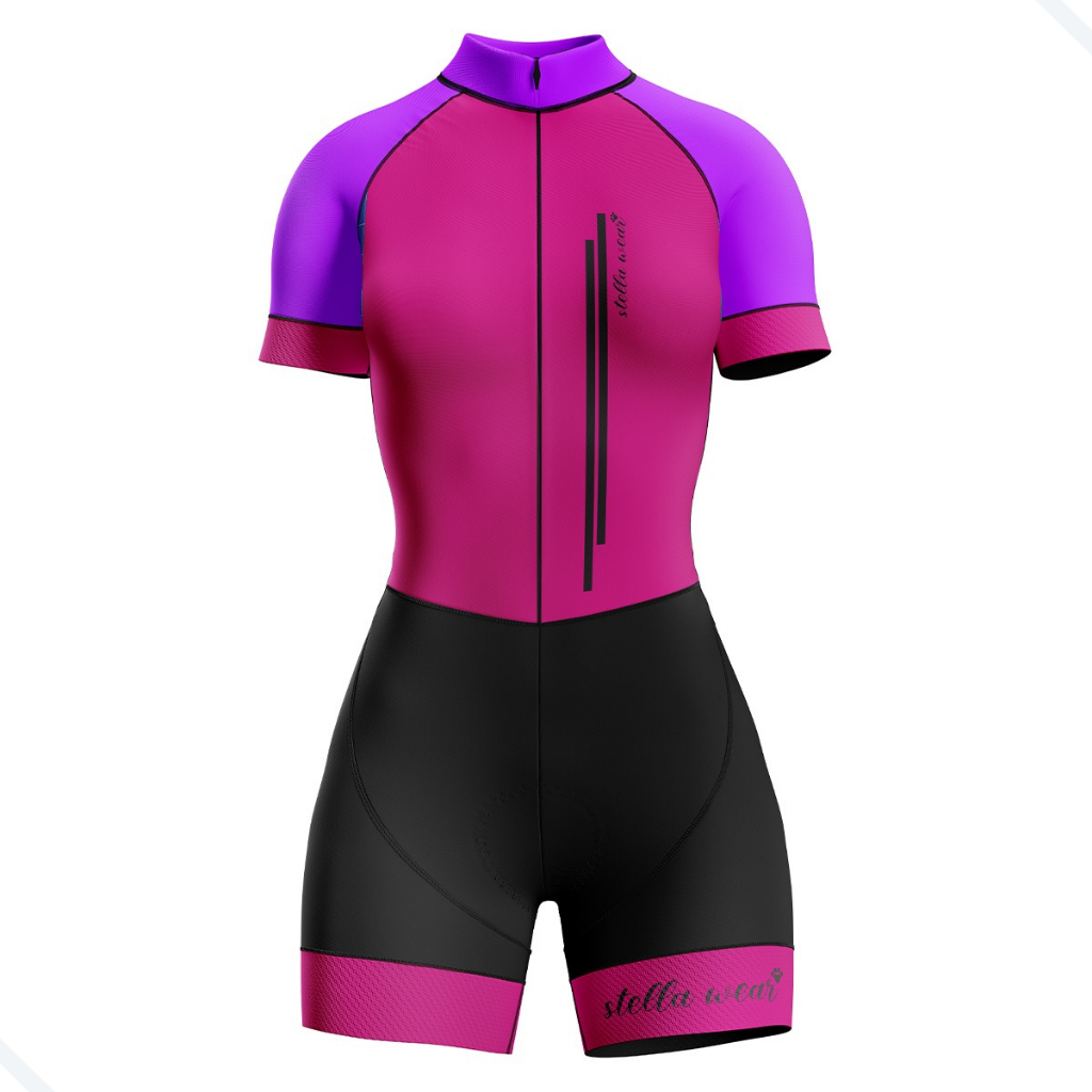 Macaquinho Ciclismo Feminino Profissional Gel Acolchoado UV Proteção MTB Speed Rosa Stella Wear em Oferta na Shopee