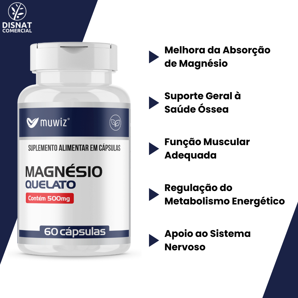 Magnésio Quelato 500 MG 60 Caps - Muwiz