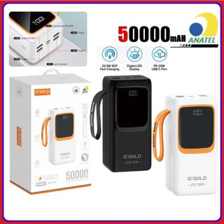 Carregador Portátil 50000 mAh Power Bank Grande Turbo 22.5W PD Rápido Com Lanterna Led Ag…