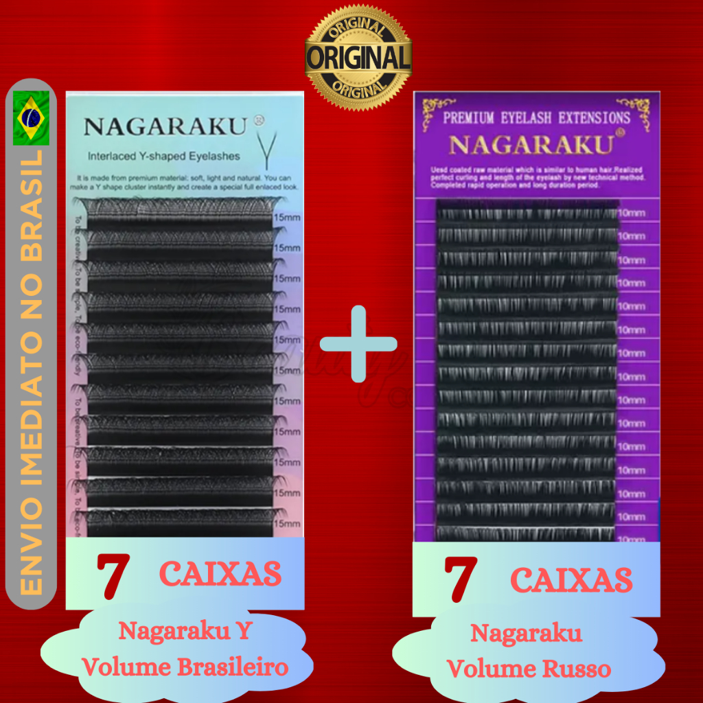 Kit 7 Cílios Nagaraku Y Volume Brasileiro + 7 Cílios Nagaraku Volume Russo