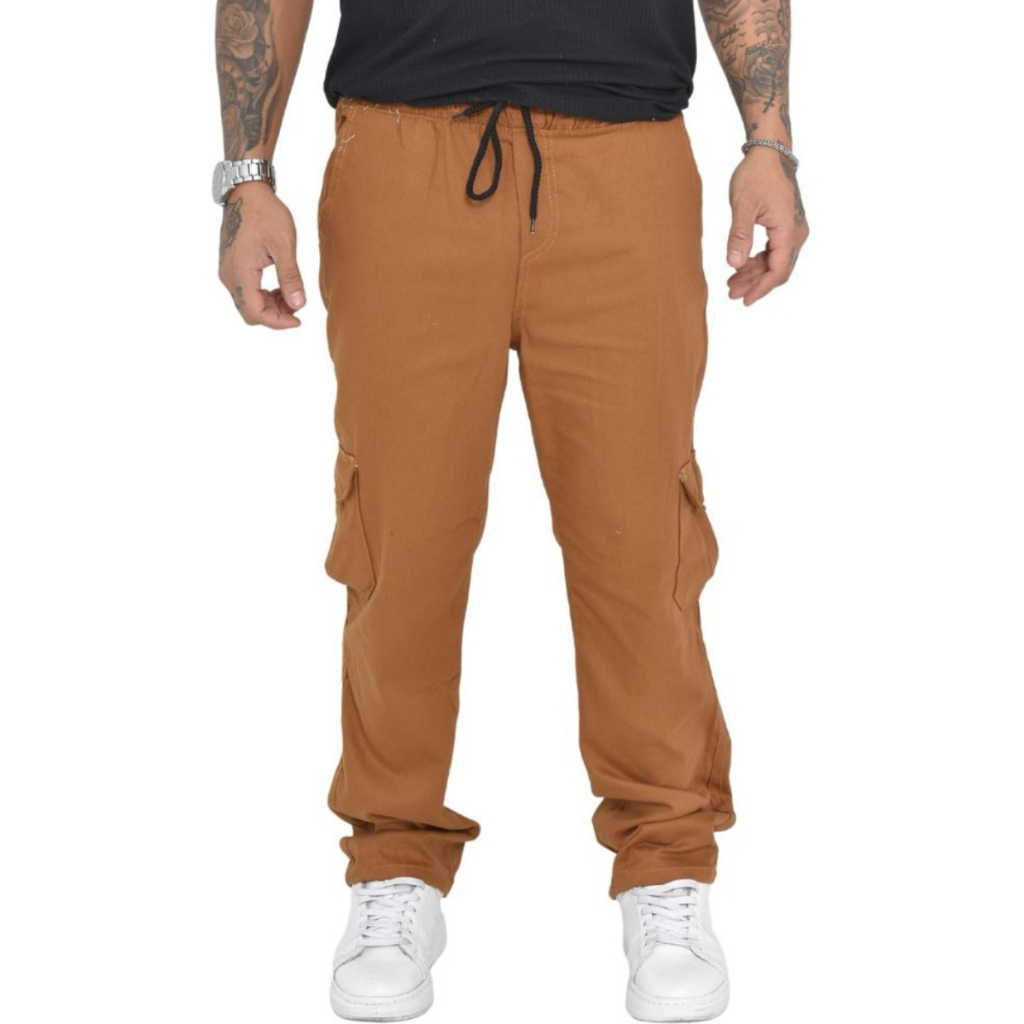 Calça Cargo Masculina Larga Skate Elástico Cintura Unissex