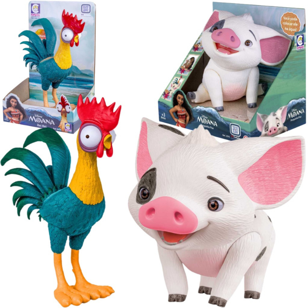 Kit Galo Hei Hei e Porco Puá Amiguinhos da Moana Original Disney - Cotiplás Brinquedos