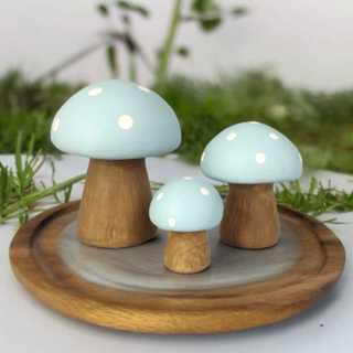 Trio de Mini Cogumelo Decorado de Ceramica Miniatura Cor Azul Claro em Oferta na Shopee