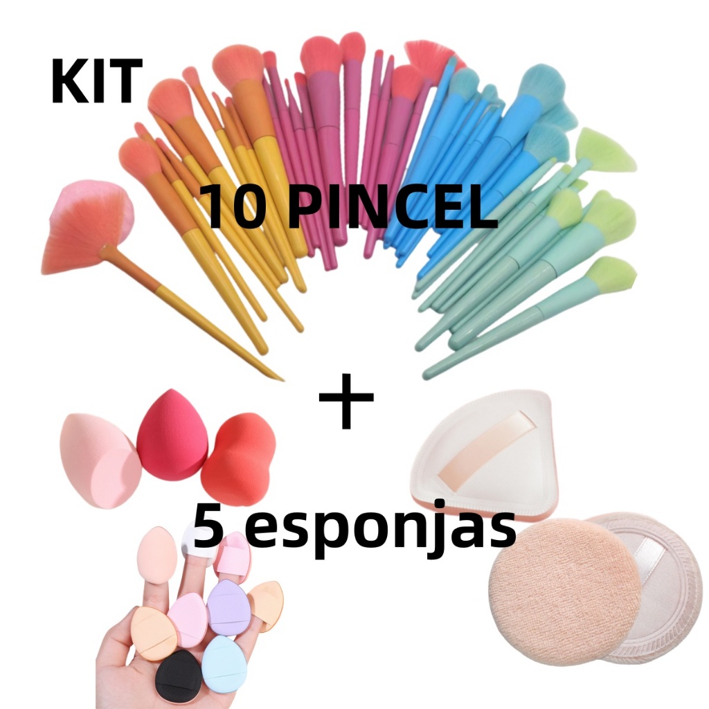 Kit de Pincel 10+1 Esponja+2 esponja de dedo+ 1 esponja ar+1 esponja de Pó COR aleatório