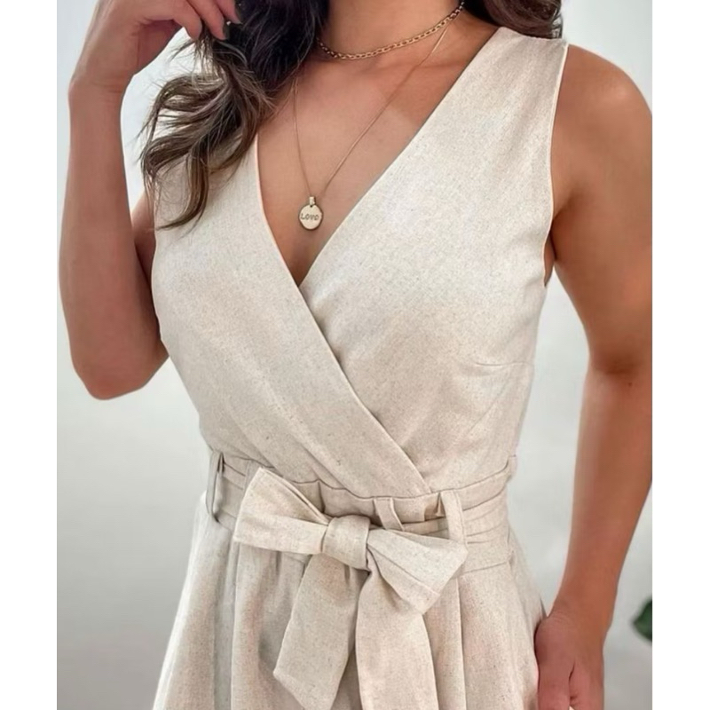 macacão luxo transpassado em linho (Veste do 36 ao 52)