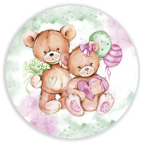 Painel Festa Infantil Redondo Chá Revelação, Ursinhos, tons de verde e lilás aquarela + Arco, Suporte incluso. Fazemos personalizado com qualquer tema. Confeccionado em Lona fosca, impressão de alta resolução. cenário Circular p/ Decoração