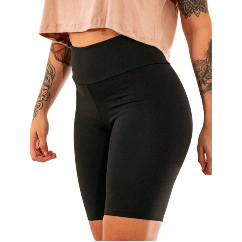 Bermuda legging feminina meia coxa preto cintura alta academia fitness corrida dia a dia
