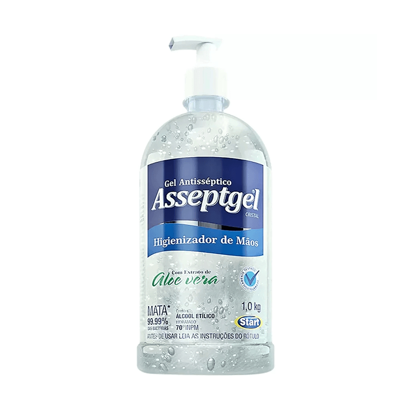Álcool em Gel Antisseptico Asseptgel Cristal Aloe Vera 420g Com Pump