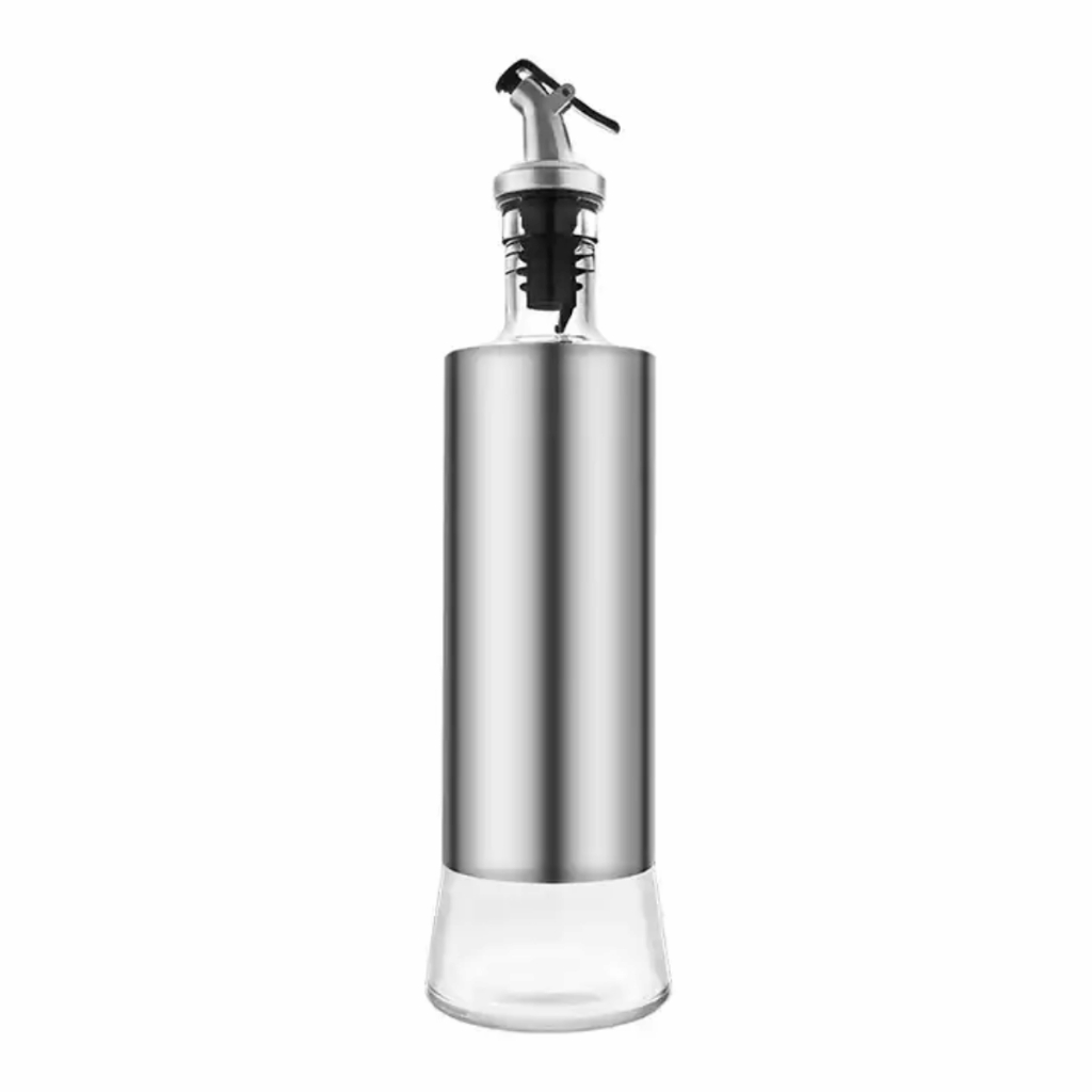 Porta Azeite com Dosador Galheteira Vinagre Óleo em Aço Inox e Visor Premium de Vidro