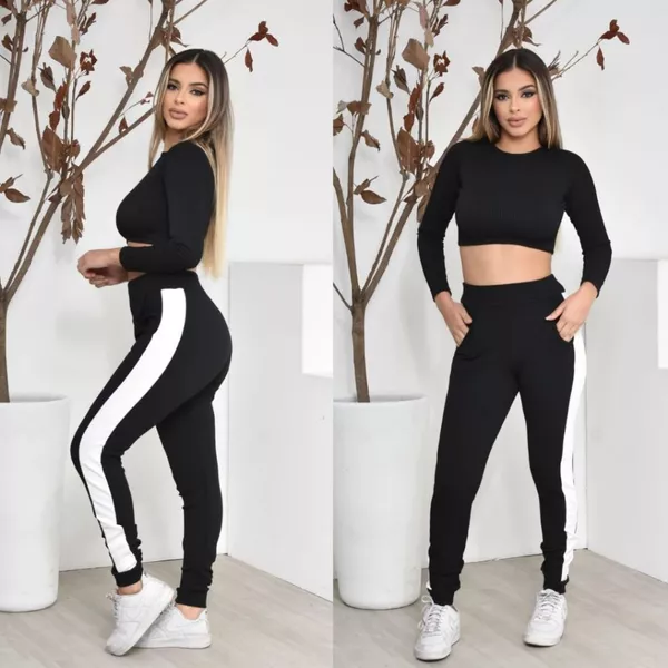Calça Feminina jogger Crepe Slim Listrada faixa lateral Casual com Bolso