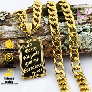 Colar Grumet 4mm de 60-70cm com Pingente "Tudo Posso" - Banhado a Ouro 18K, Não Escurece em Oferta na Shopee