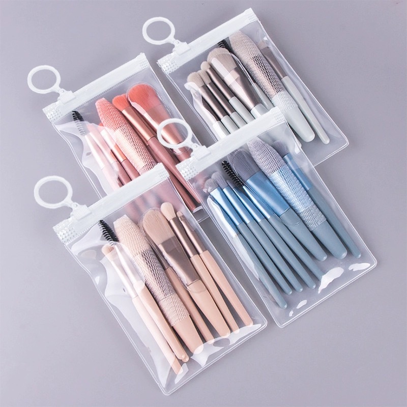 8 Peças / Conjunto Mini Pincéis De Maquiagem Com Cabo De Madeira Fosco / Ferramenta Portát...