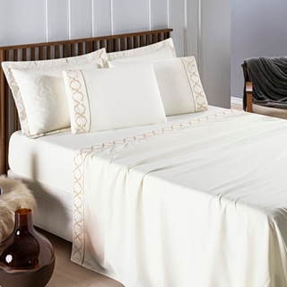 Jogo de Lençol 4 Peças Completo Casal Queen King 400 Fios Bordado Ponto Palito Infinity em Oferta na Shopee