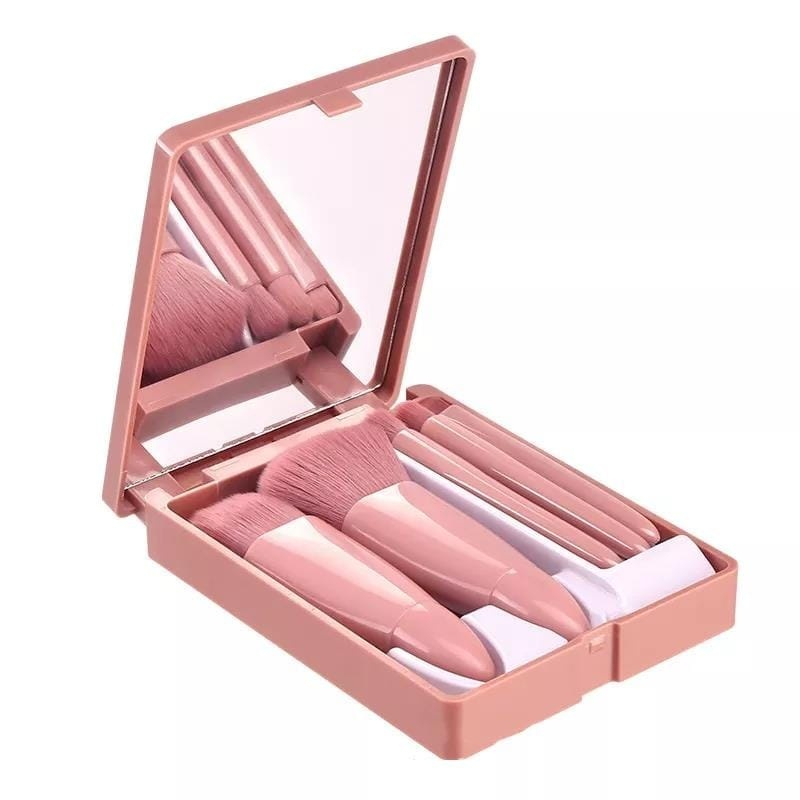 mini kit de maquiagem portátil com espelho com 5 pcs pincel de maquiagem dobrável que cabe no bolso