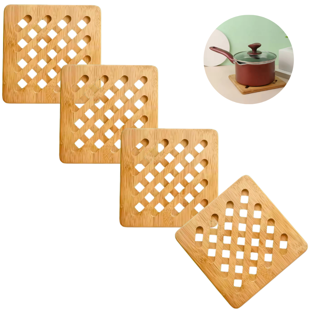 Descanso de Panela Descanso para Panelas de Bambu Grande Ecológico Kit 4 Unidades