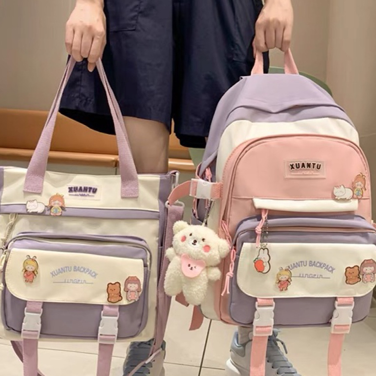 Imagem Kit 2 Mochila Bolsa Feminina Masculina Para Escolar Viajar Estilo Multineos Comercio