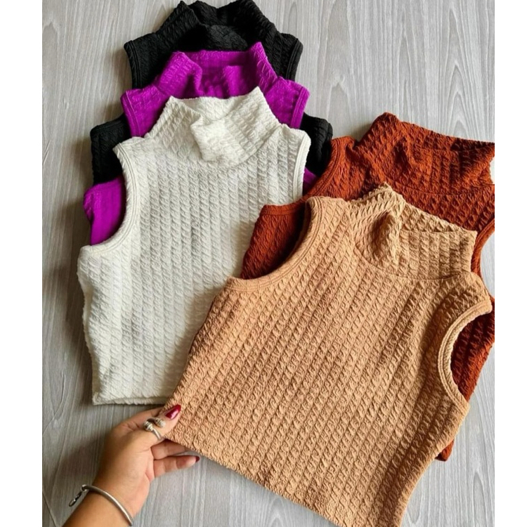 CROPPED REGATA BUBBLE, LANCAMENTO, GOLA ALTA