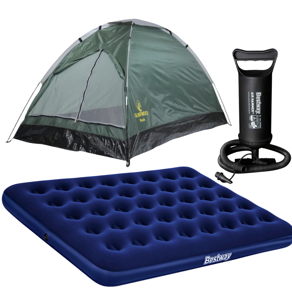 Barraca Camping 2 e 3 Lugares Com Colchão Casal + Bomba de Ar  Para Acampamento Camping