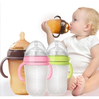 Mamadeira de silicone, nanosilver imita peito de silicone para bebê recém nascido anticólica antibacteriano, 240ml em Oferta na Shopee