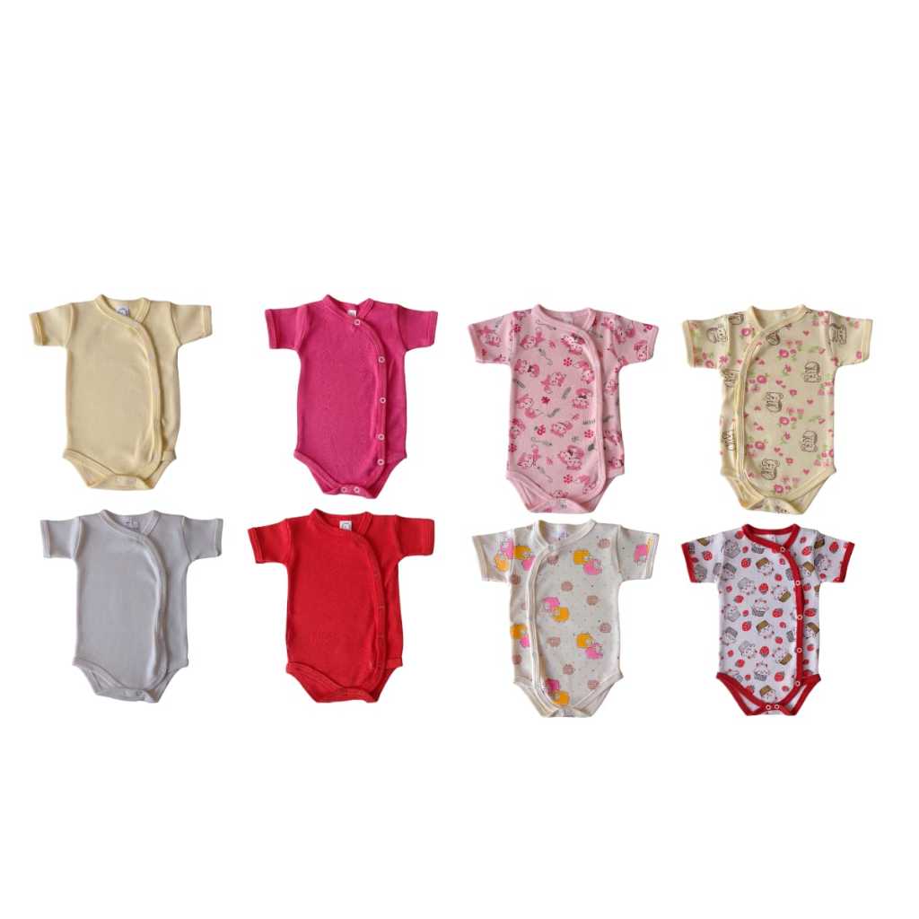 KIT 8 PEÇAS - 4 BODY KIMONO LISOS + 4 BODY KIMONO FEMININO E MASCULINO ESTAMPADO ALGODÃO SUEDINE ROUPA ENXOVAL BEBÊ