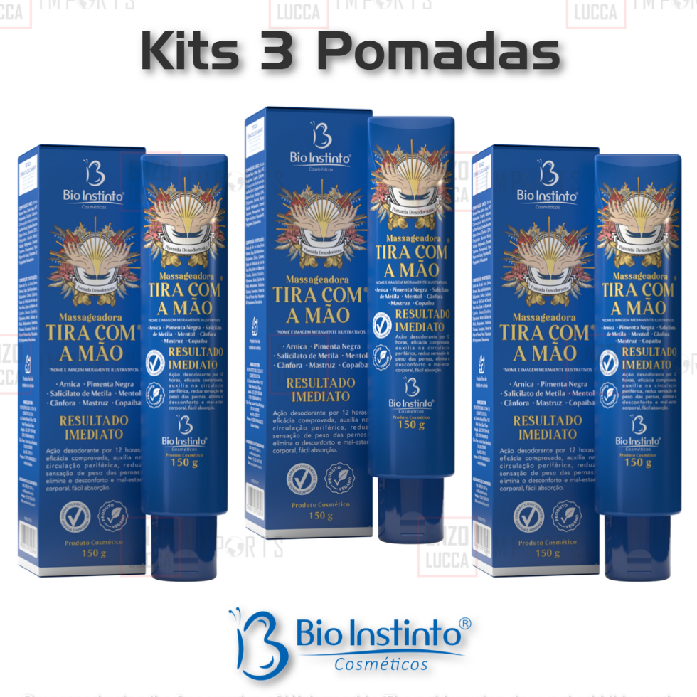 Kit 3 pomadas Tira com a Mão para Massagem Bio Instinto 150gr