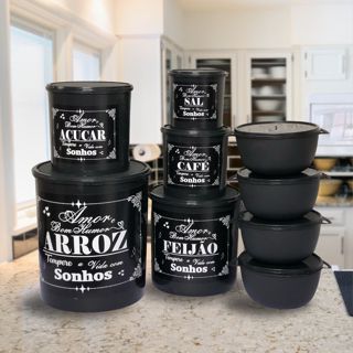 Kit de mantimentos plástico 5 peças + 4 potes redondos Boll para cozinha em Oferta na Shopee