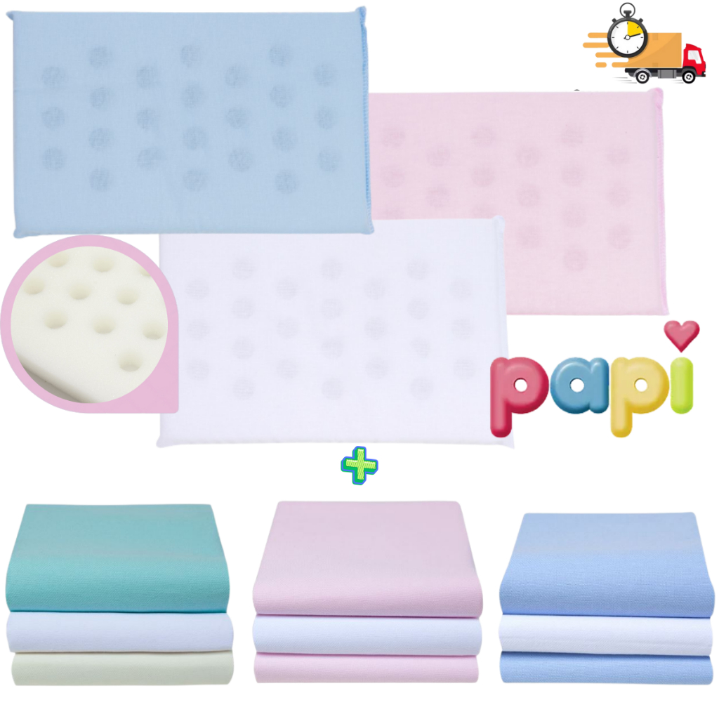 Kit Travesseiro antissufocante para Bebê + 3 cueiros Flanelado 100% algodão - enxoval de bebê Papi