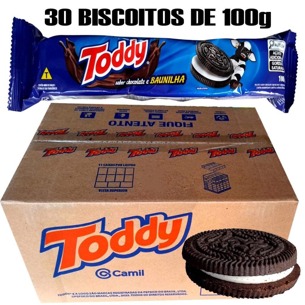 Biscoito Toddy Baunilha Bolacha Recheado Caixa 30 Unidades de 100g