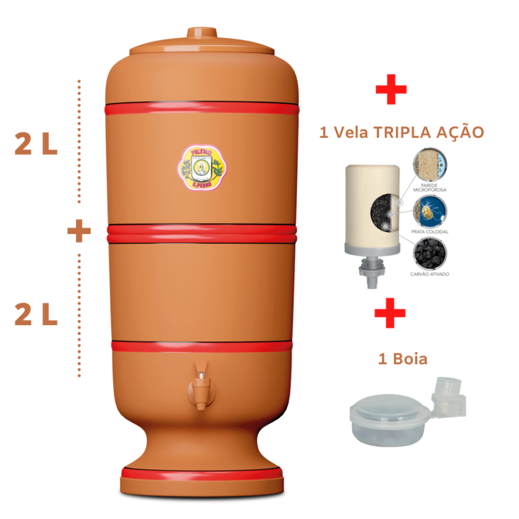 Filtro de Barro para água Tradicional 2 Litros com 1 Boia + 1 Vela Tripla Ação - São Pedro em Oferta na Shopee