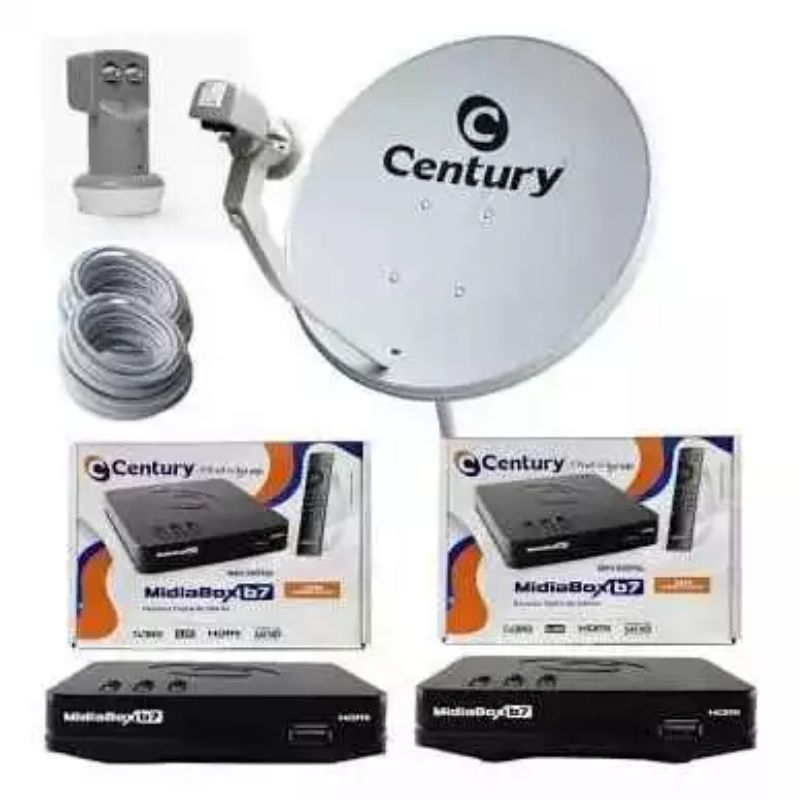 Kit 2 Receptor MidiaBox Century B7 + antena + lnbf duplo + 2 cabos+4 Conectores em Oferta na Shopee