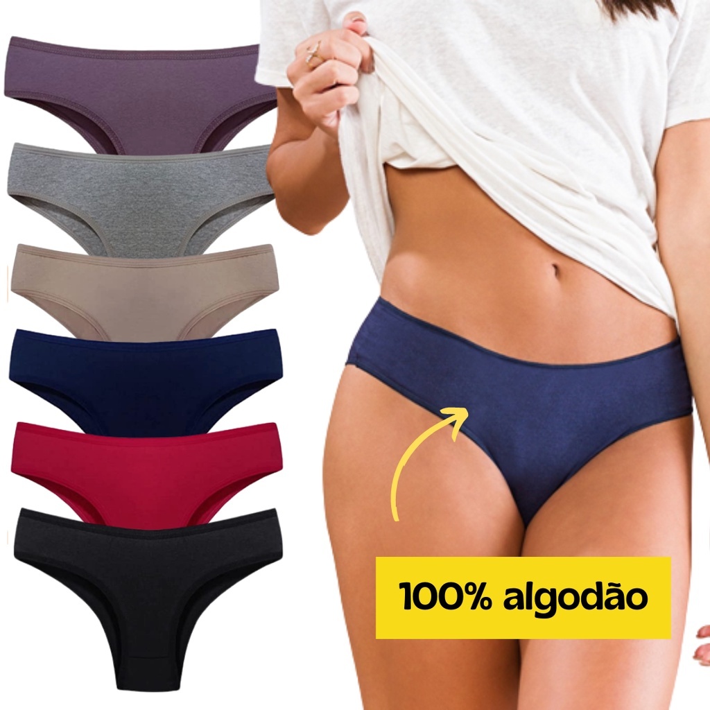 kit 5 ou 3 Calcinhas lisas tanga Básica 100% Algodão anti alérgica  - 101 em Oferta na Shopee