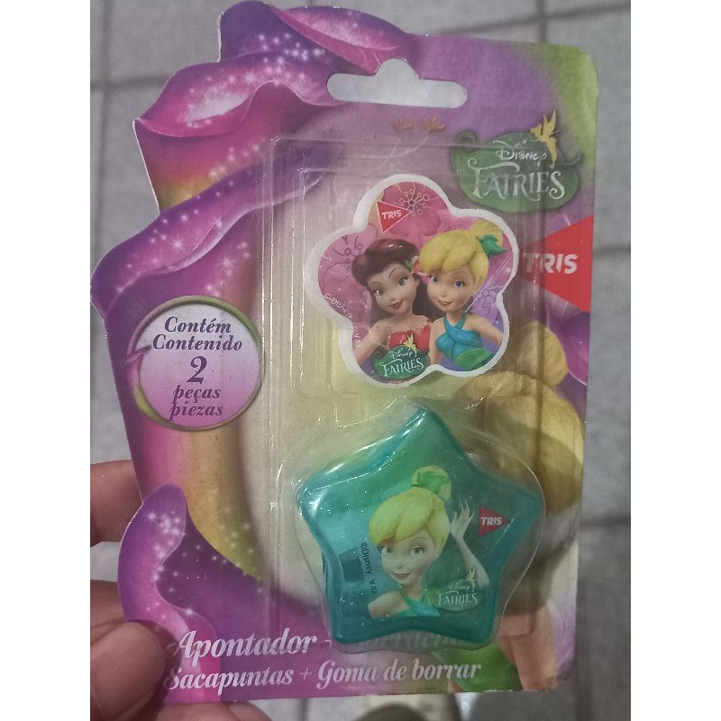 Kit com Apontador e Borracha Escolar Fadas Disney Sininho Tinker Bell antigo vintage anos 2000 raro