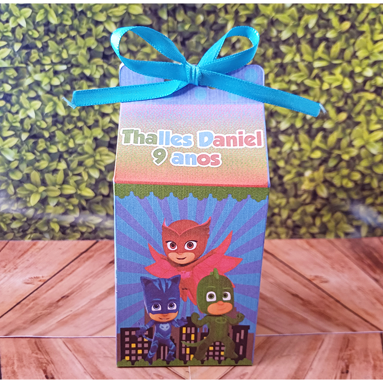 20 Caixinhas Milk Personalizada Com Nome  Festa PJ Masks Com Corte e Vinco
