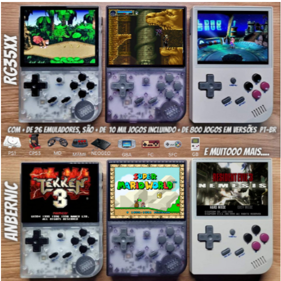 Anbernic RG35xx 64GB/128GB Console Portatil no estilo Gameboy Capaz de Emular Diversos Videogames como Playstation 1 PS1 Super Nintendo Mega Drive GameBoy e muito mais
