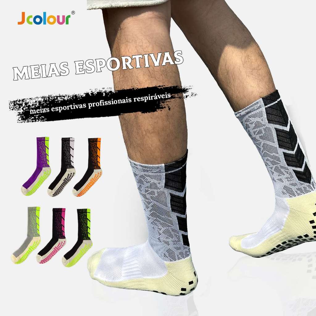 Kit 3 pares de tubos médios e longos Meias masculinas Esportivas De Futebol Antiderrapantes Respiráveis 40-46