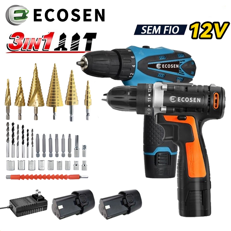 Parafusadeira Furadeira 12V A Bateria Sem Fio Com 2 Carregador