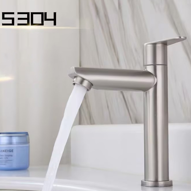 Torneira de Banheiro em Aço inox Escovado para Bica baixa Acionamento com 1/4 de volta prata/preto