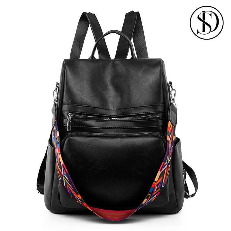 Mochila Feminina Couro Sintético Anti Foro Grande Capacidade Alça Ombro Colorida