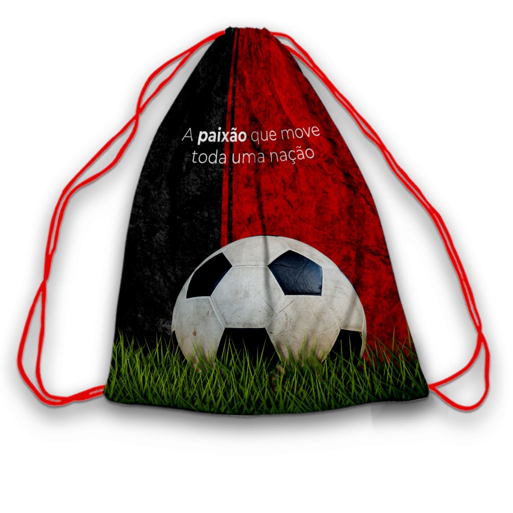 Mochilinhas sacolinha19x28cm Futebol Preto e vermelho, bola de futebol campo festa (envio rápido)