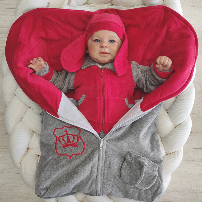 Saída de Maternidade com Porta Bebê Saco de Dormir Para Bebê Menino Feliz Gustavo Vermelho em Plush