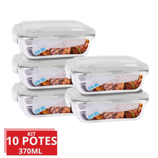 Conjunto 10 Potes Vidro Hermético 4 Travas 370  Marmita Potes De Vidro Hermético