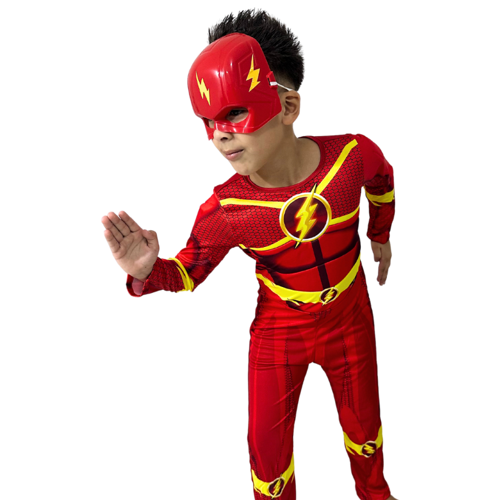 Fantasia Infantil Do Flash Longa Com Enchimento E Mascara De Plástico em Oferta na Shopee