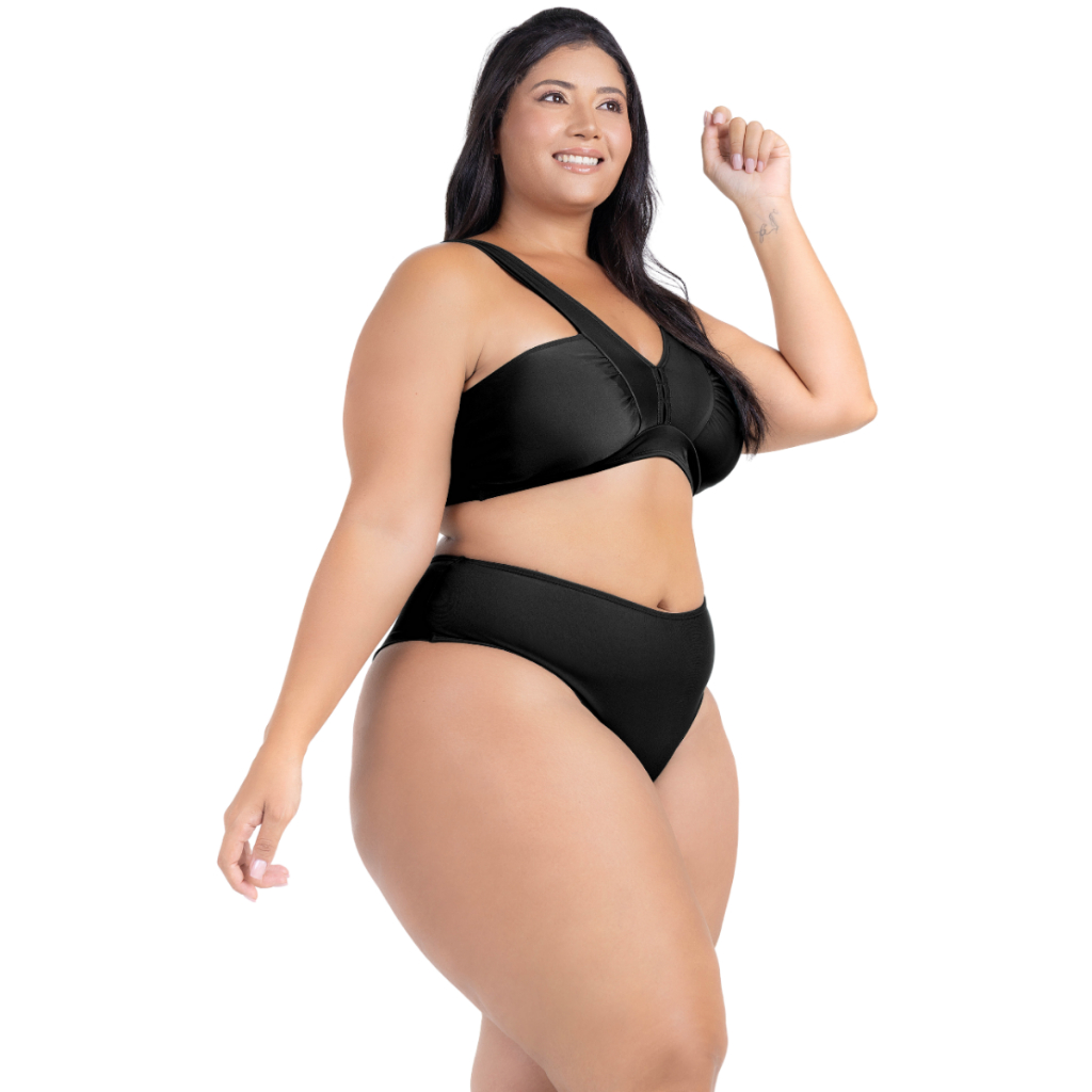 Conjunto Biquini Calcinha  Cós Alto Sustentação Plus Size Alças Largas Reforçadas Decote Sustentação