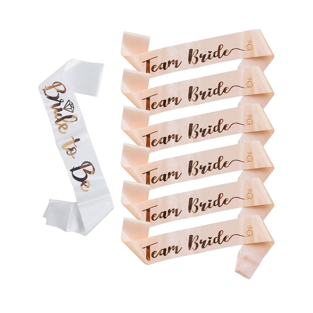 Kit 8 Faixas : 1 Bride To Be ESCRITA ROSE + 7 TEAM BRIDE SALMAO C/ ROSE GOLD
