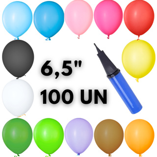 Balão Bexiga 6 Polegadas 100 Unidades + Bomba de Encher  Festa Evento Decoração em Oferta na Shopee