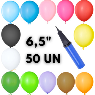 Balão Bexiga 6 Polegadas 50 Unidades + Bomba de Encher Lisa Festa Decoração Evento Comemoração em Oferta na Shopee