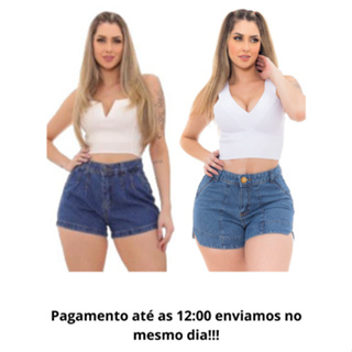 Shorts Jeans Feminino Curto Cintura Alta 100% Algodão Premium Tendência Blogueira em Oferta na Shopee