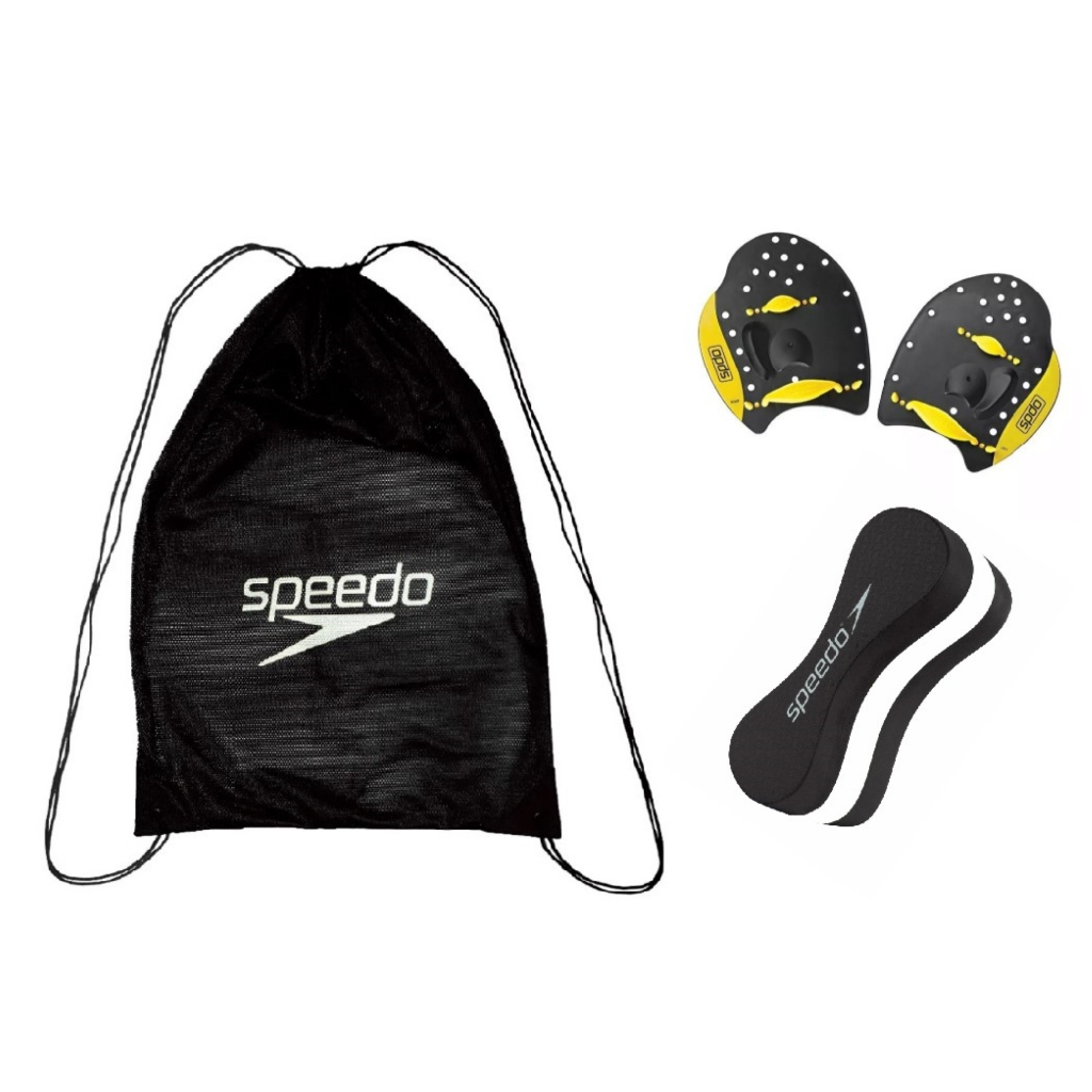 Kit Natação Speedo Sacola Gyn Sack Mesh + Palmar Power Paddles + Flutuador Swim