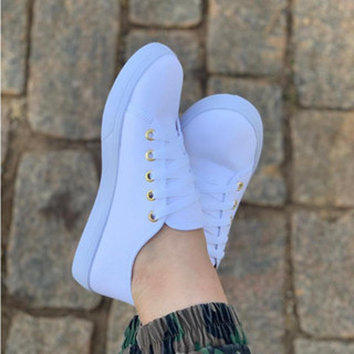 Tênis Casual Confortável Tecido Branco Estiloso
